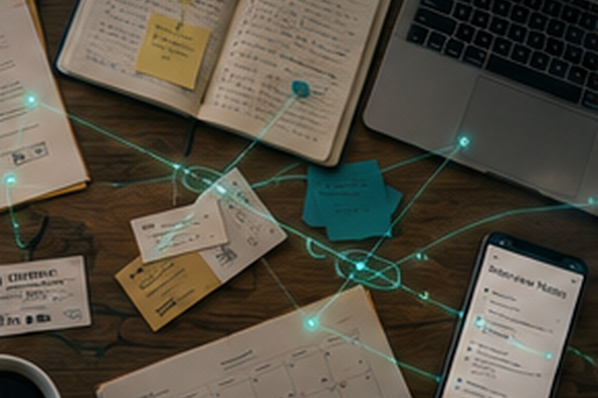 Career evidence spread across documents, notes and digital tools, beginning to connect into a coherent pattern.
